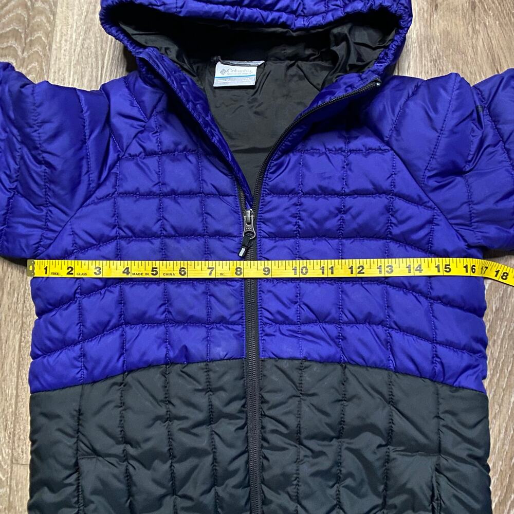 Columbia Puffer Jacket Boys Sz M 10/12 Blue Black Full Zip Hooded - Picture 6 of 10